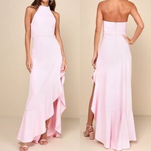 Majestic Perfection Light Pink Ruffled Halter Maxi Dress
